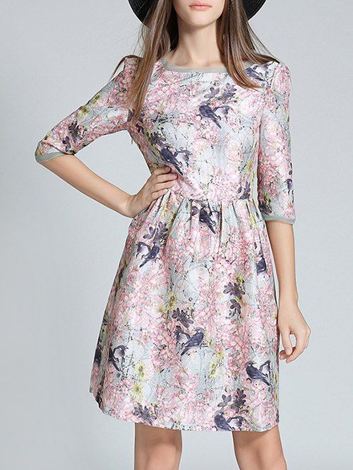 Imprimé floral Texture robe taille haute - Rose S