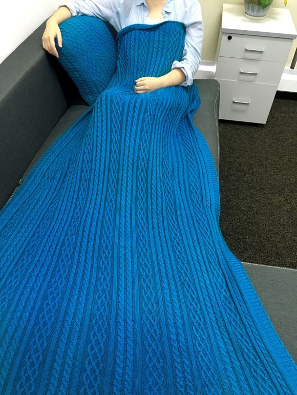 Confortable Tressé design Crochet Knitting Blanket + Taie - Bleu 