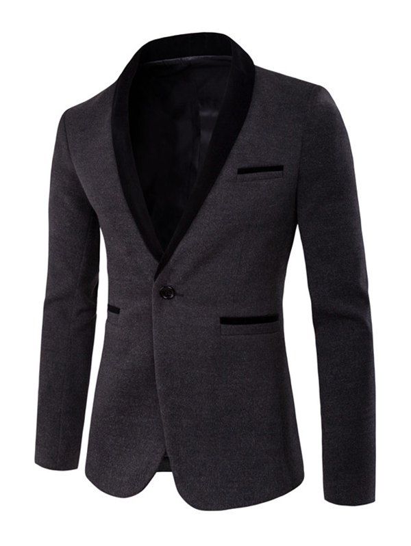 

Lapel Long Sleeve Slit Back Spliced One-Button Blazer, Deep gray