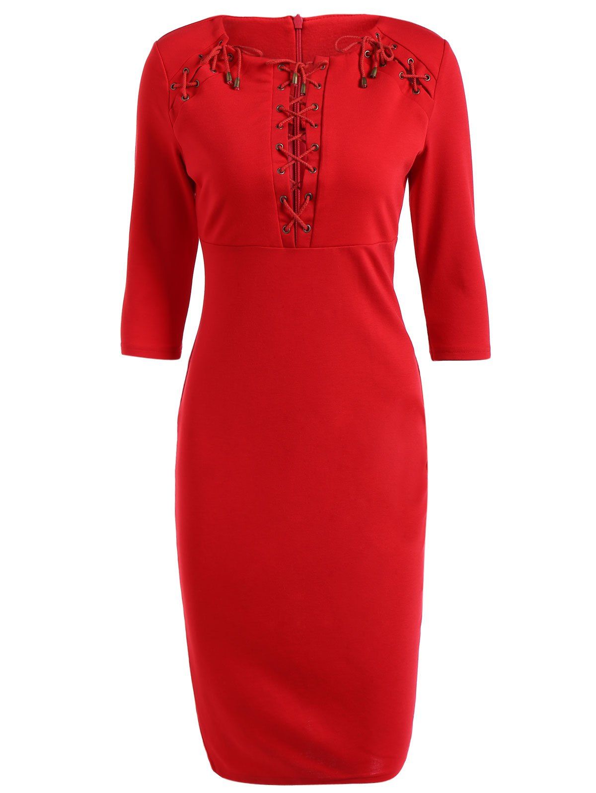 

Lace Up Pencil Dress, Red