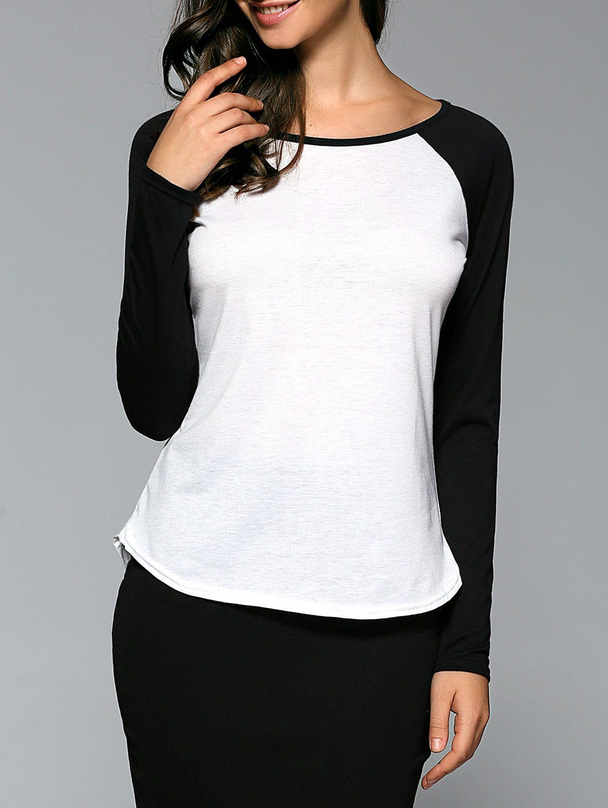 

Contrast Color Splicing Asymmetrical T-Shirt, White and black