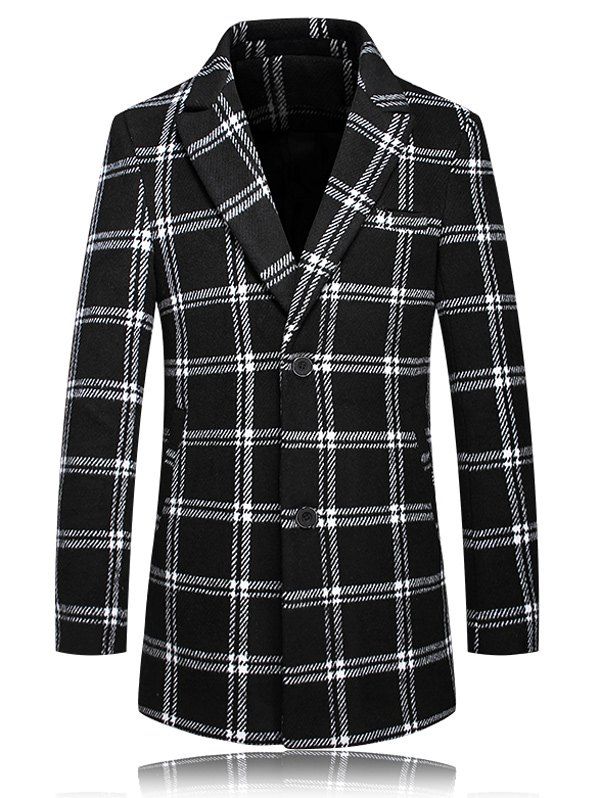 

Checked Turn-Down Collar Plus Size Long Sleeve Single-Breasted Coat, White and black