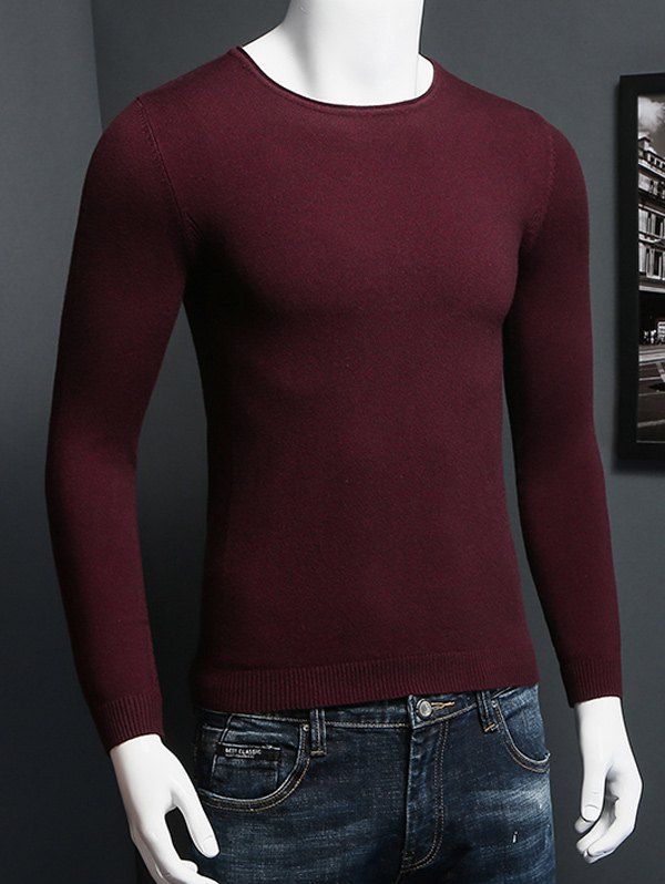 

Round Neck Plus Size Long Sleeve Knitted Sweater, Wine red