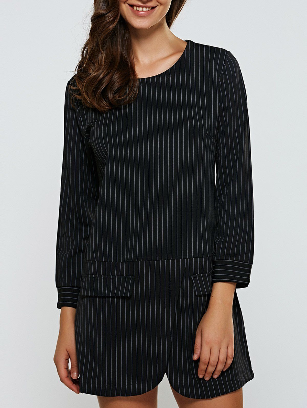 

Striped Zipper Design Slimming Dress, Black