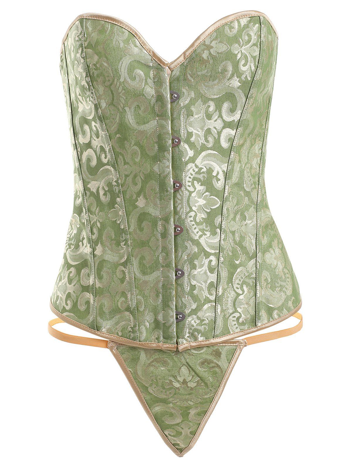 

Vintage Flower Lace Up Corset With T Back, Green