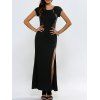 Lace Panel Short Sleeve Slit Maxi Prom Dress - Noir XL