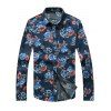 3D Fleur Imprimé Tournez-Down Collar Plus Size Long Sleeve Denim Shirt - Bleu Toile de Jean XL
