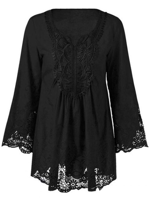 [17% OFF] 2019 Lace Patchwork Peasant Top In BLACK | DressLily
