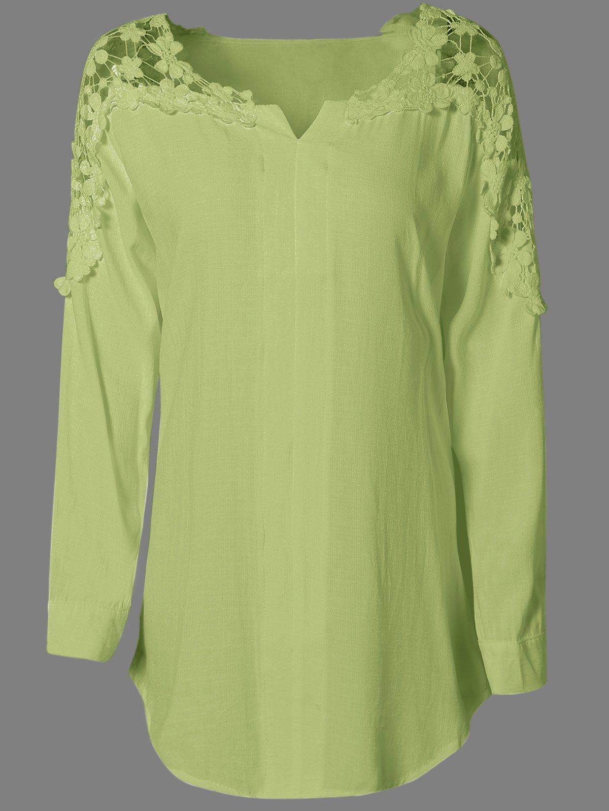 

Long Sleeves Guipure Hollow Out Blouse, Celadon