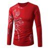 Col Rond Manches Longues Tatouage Imprimé T-Shirt - Rouge 2XL