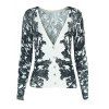 Two-Tone V-Neck Cardigan Floral - Noir ONE SIZE