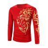 T-shirt Homme Imprimé Tigre Or à Col Rond à Manches Longues Style Tatouage - Rouge 3XL