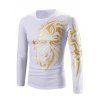 T-shirt Homme Imprimé Tigre Or à Col Rond à Manches Longues Style Tatouage - Blanc 3XL