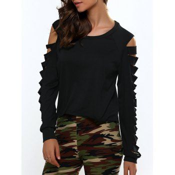 [41% OFF] 2021 Cut Out Long Sleeve Cropped Blouse In BLACK | DressLily