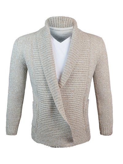 

Woolen Yarn Turn-Down Collar Knit Blends Cardigan, Khaki