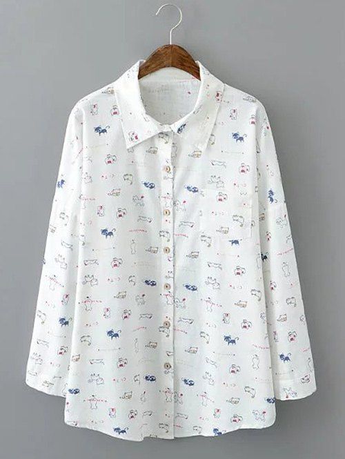 Pocket avant Kitten Print Shirt - Blanc 2XL
