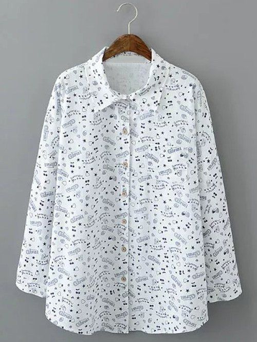 Loose-Fitting Star Print Shirt - Blanc 3XL
