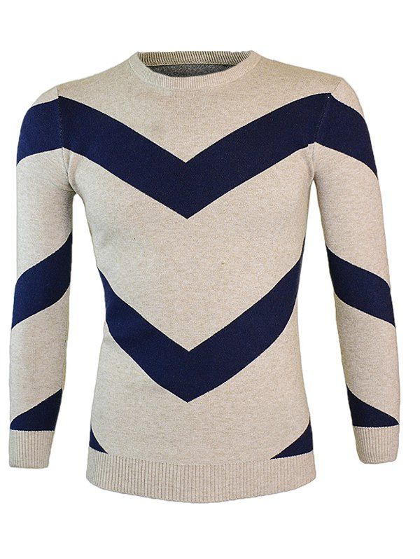 

Color Block Round Neck Long Sleeve Waviness Sweater, Khaki