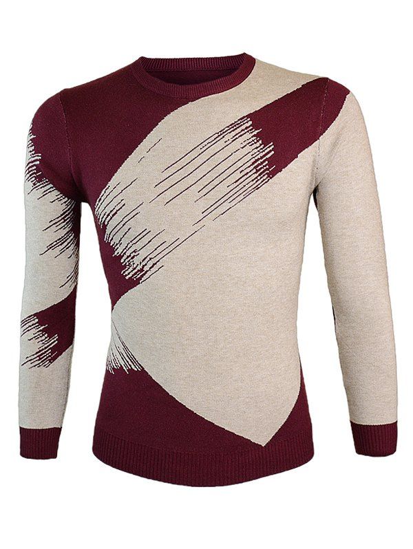 

Round Neck Color Block Splicing Long Sleeve Sweater, Wine red