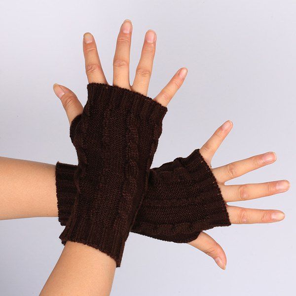 

Pair of Hemp Flowers Crochet Knitted Fingerless Gloves, Dark coffee