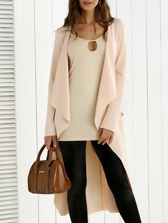 Tie Back Asymmetrical Trench Coat - APRICOT S