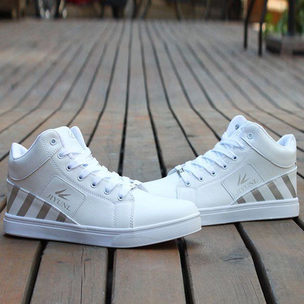 

Tie Up Color Splicing Striped Pattern Casual Shoes, White