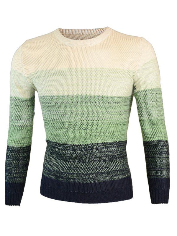 

Knitting Round Neck Long Sleeve Ombre Sweater, Green