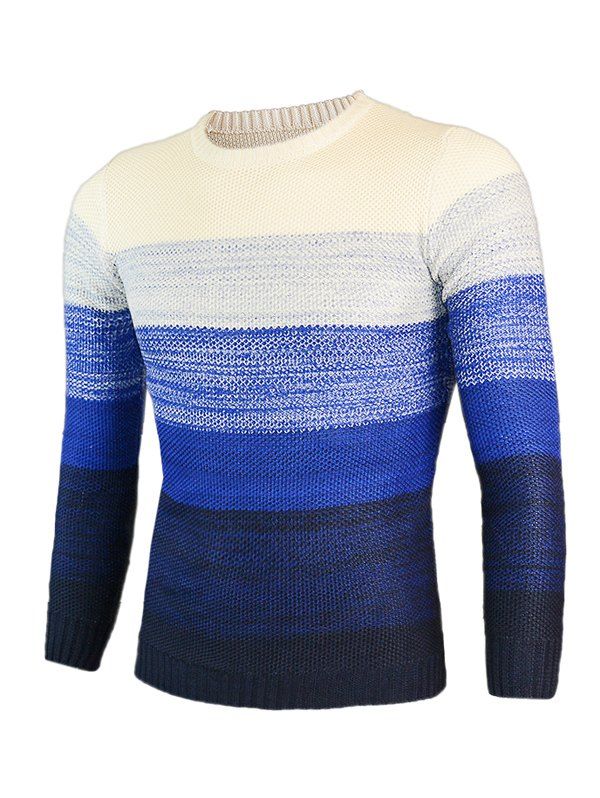 

Knitting Round Neck Long Sleeve Ombre Sweater, Blue
