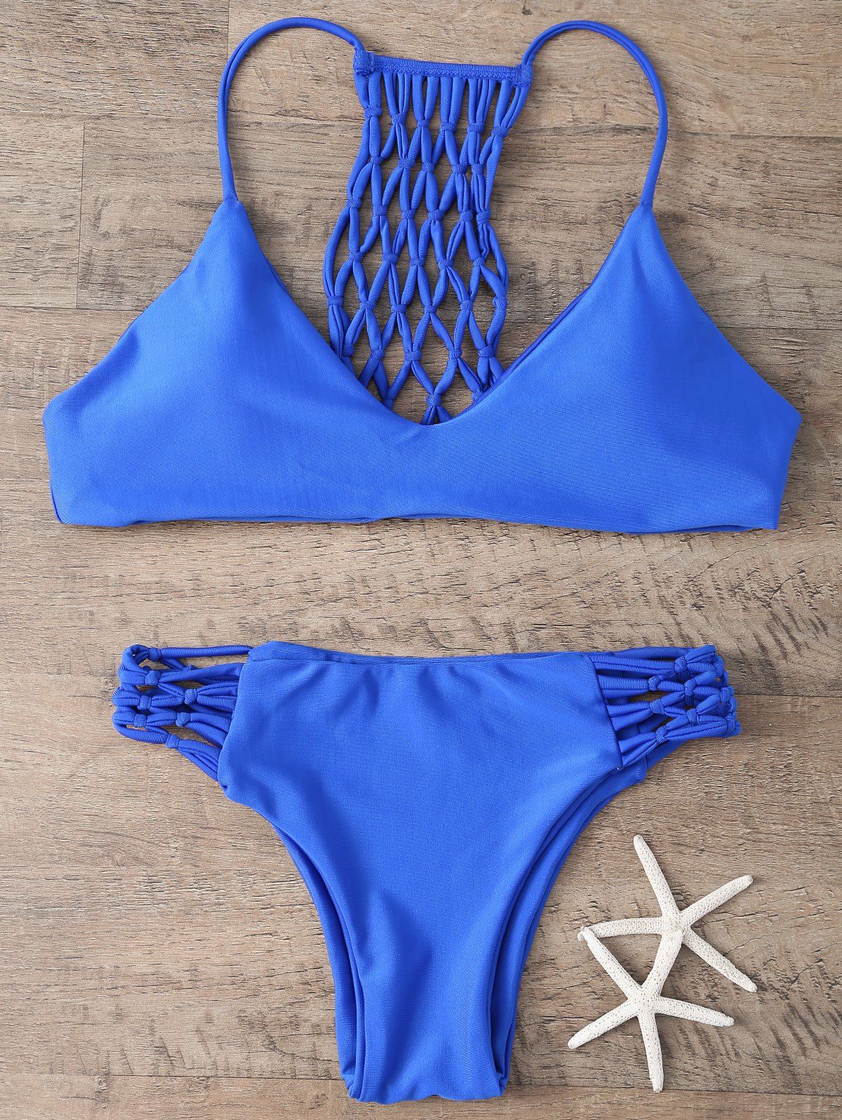 [17% OFF] 2021 Hollow Out Bikini Set In BLUE | DressLily
