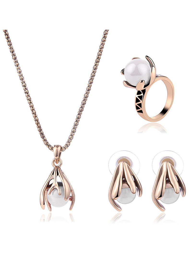 

Faux Pearl Floral Wedding Jewelry Set, Golden