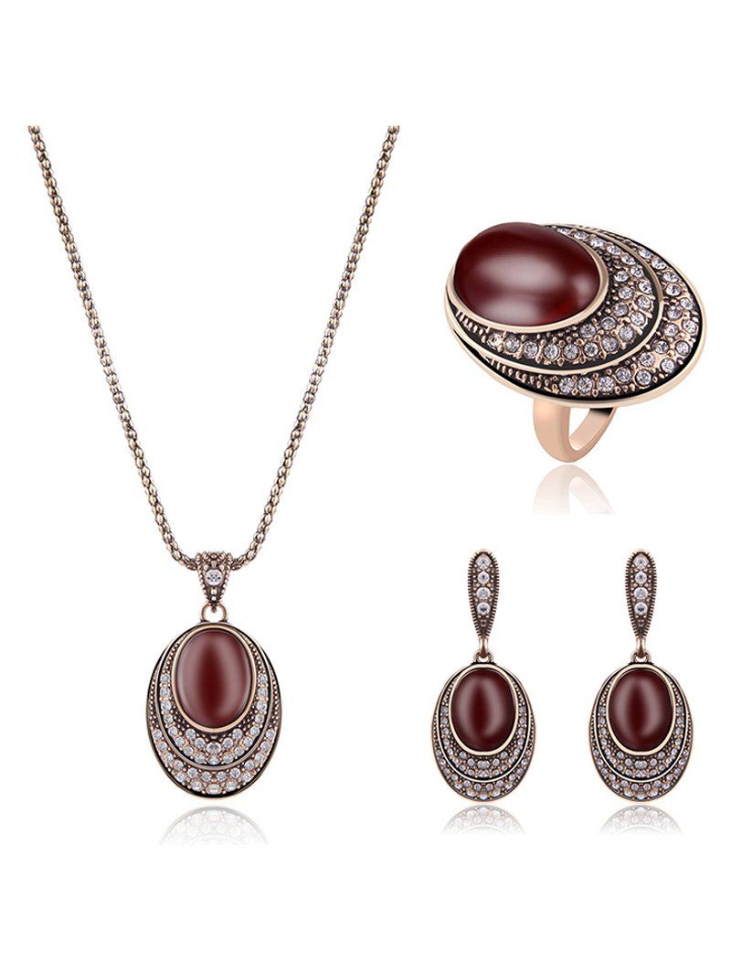

Faux Ruby Rhinestone Oval Jewelry Set, Red