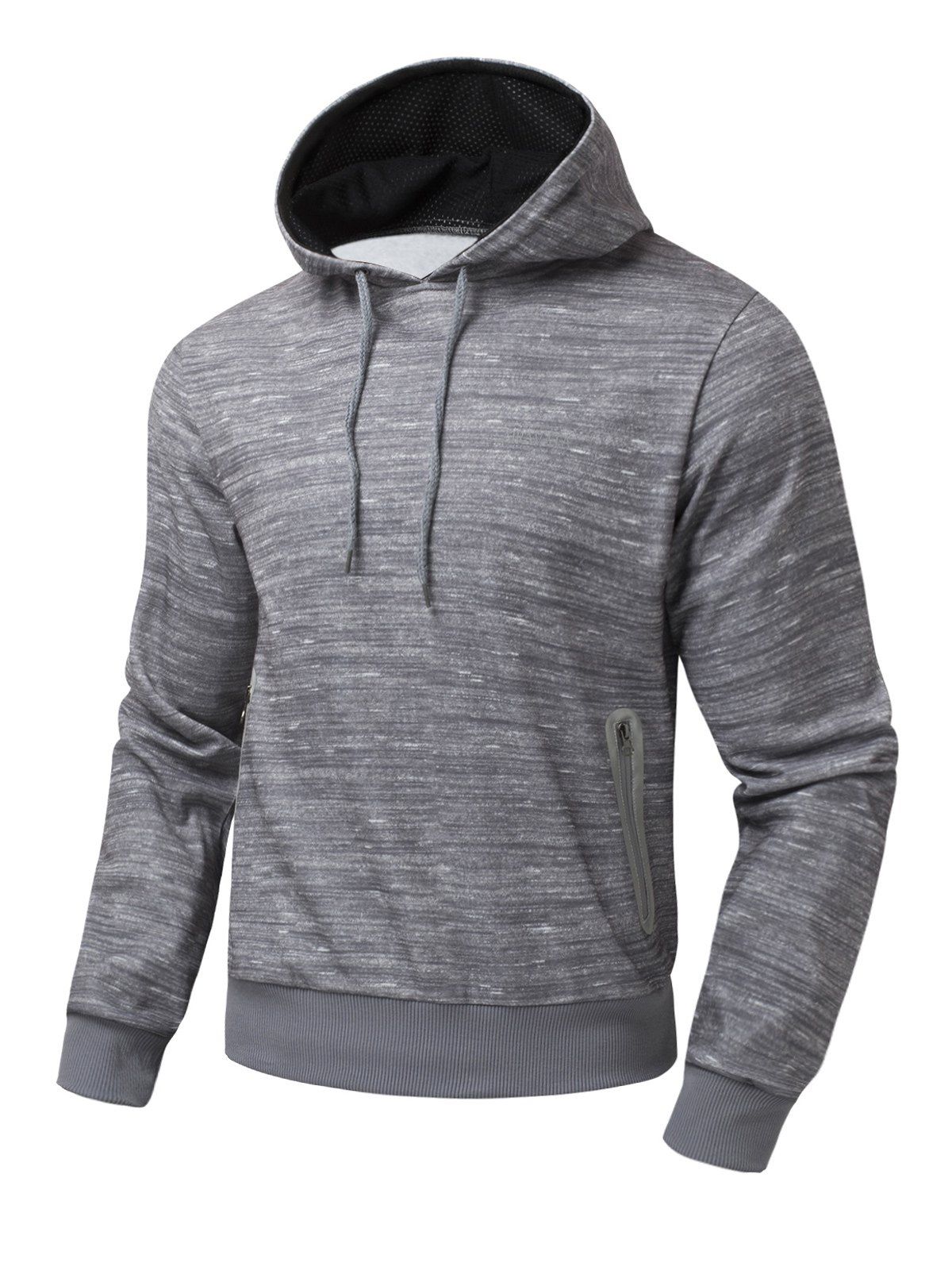 

Long Sleeve Zipper Pocket Marled Hoodie, Gray