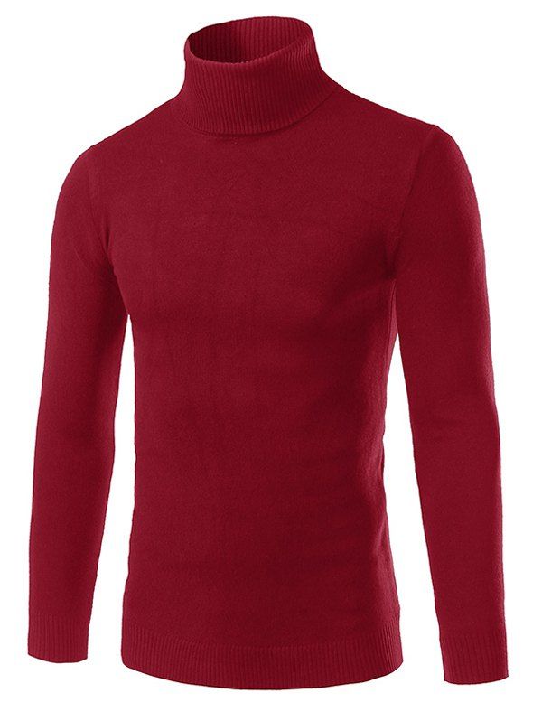 

Rib Splicing Turtle Neck Long Sleeve Cotton Blends Sweater, Red