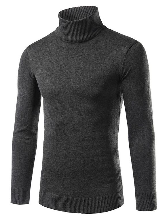 Rib Splicing col roulé à manches longues en coton Blends Sweater - gris foncé M