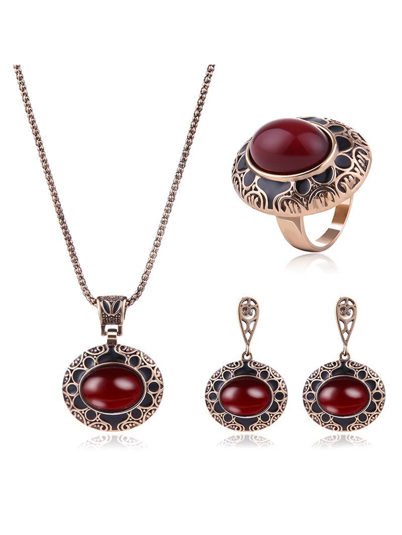 

Faux Ruby Engraved Floral Jewelry Set, Red