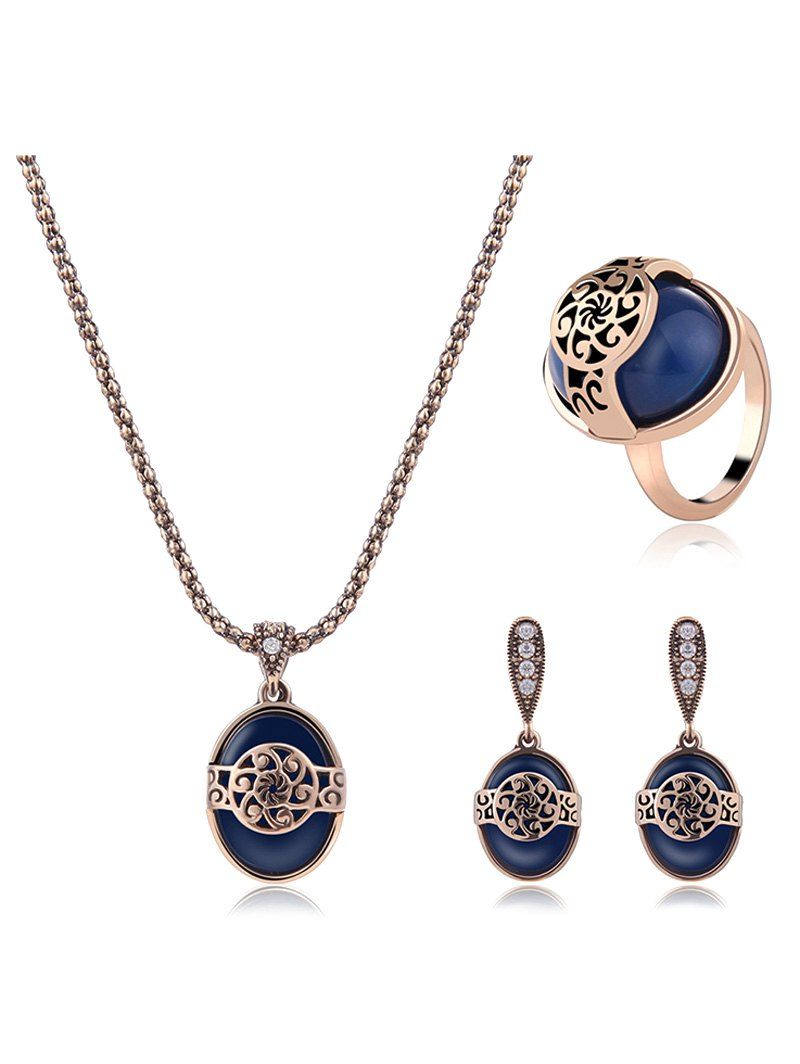 

Faux Sapphire Engraved Floral Jewelry Set, Blue