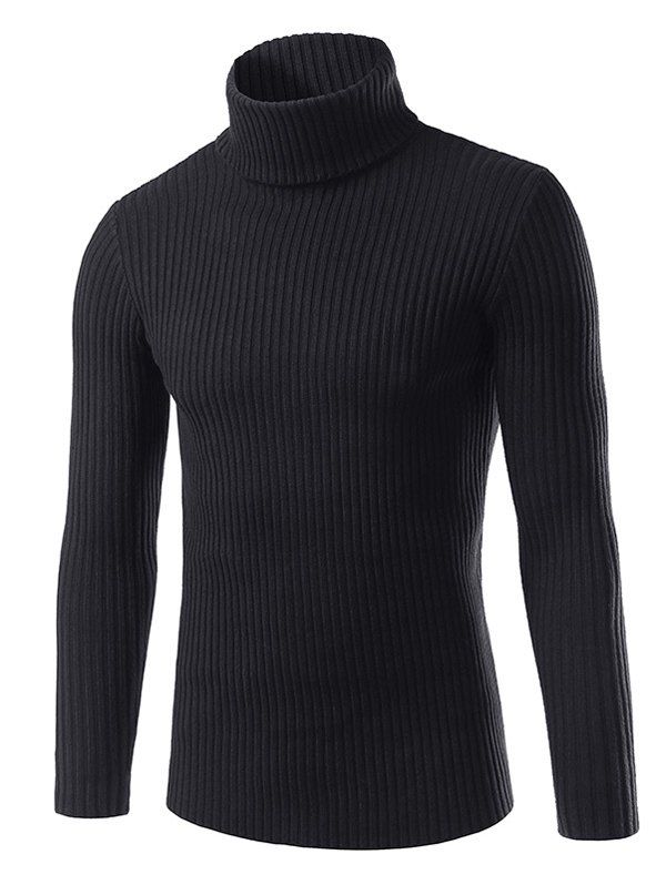 

Vertical Whorl Turtle Neck Long Sleeve Sweater, Black
