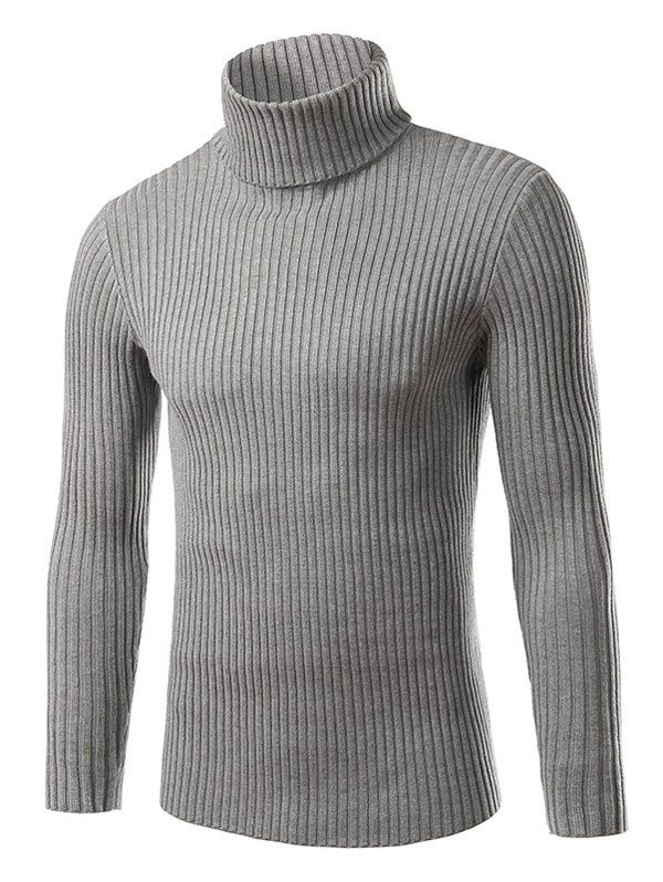 

Vertical Whorl Turtle Neck Long Sleeve Sweater, Gray
