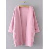 Hemming Sleeves Double Pockets Long Knit Cardigan - PINK ONE SIZE