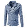 Epaulet design PU-cuir Plus Size Turn-Down Collar Jacket Zip-Up - Gris L