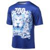 Plus Size Tiger et Letter Imprimer col rond manches courtes T-shirt - Bleu XL