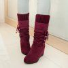 Strass Splicing Knitting Bottes - Rouge vineux 38