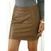 Jupe Simple à Fente Latérale en Faux Cuir - Kaki S