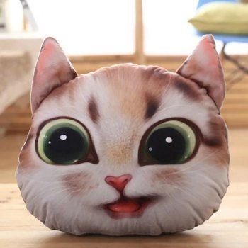 Removable Big Eyes Cathead Shape 3D Sponge Padding Cartoon Pillow - LIGHT BROWN  