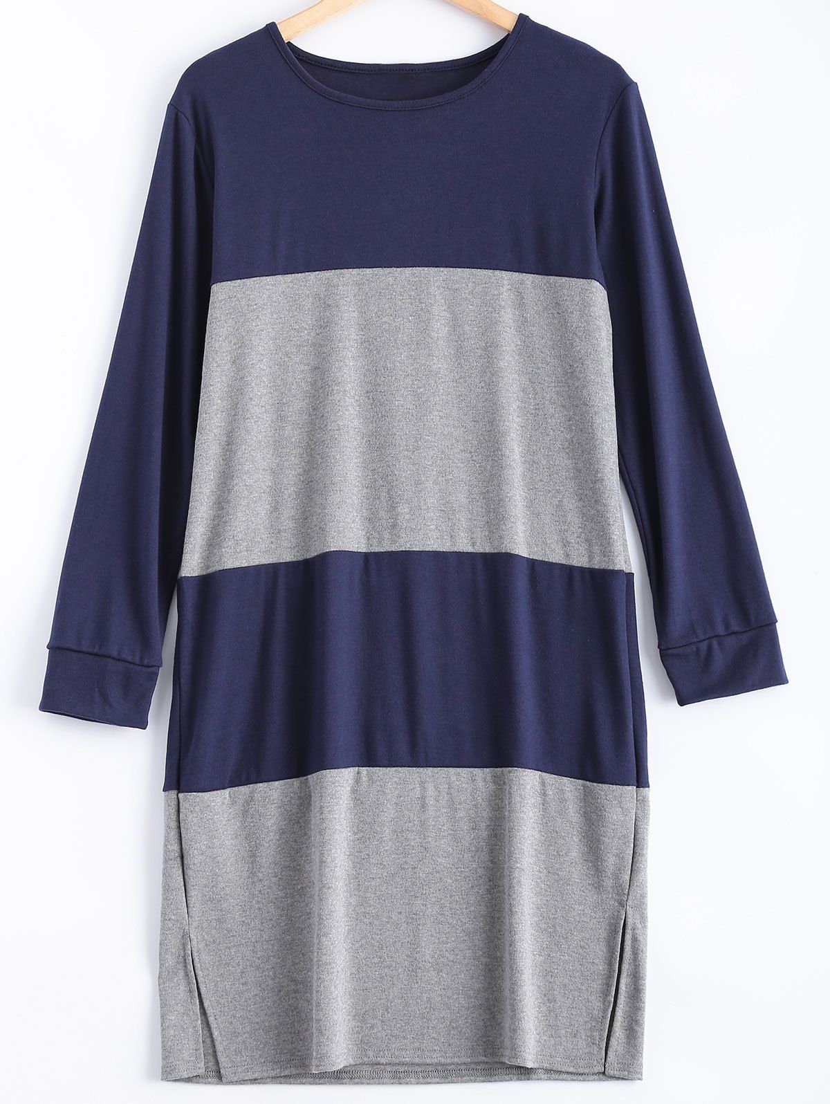 

Plus Size Splicing Side Slit Dress, Blue gray