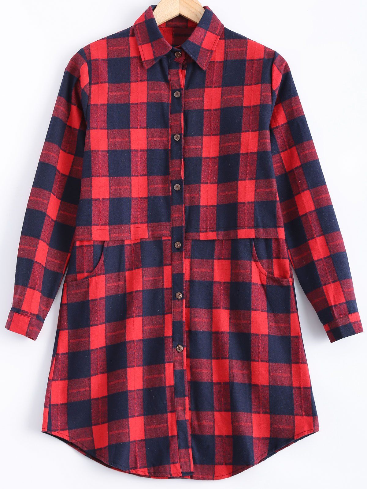 

Plus Size Plaid Pocket Design Buttoned Shirt, Red