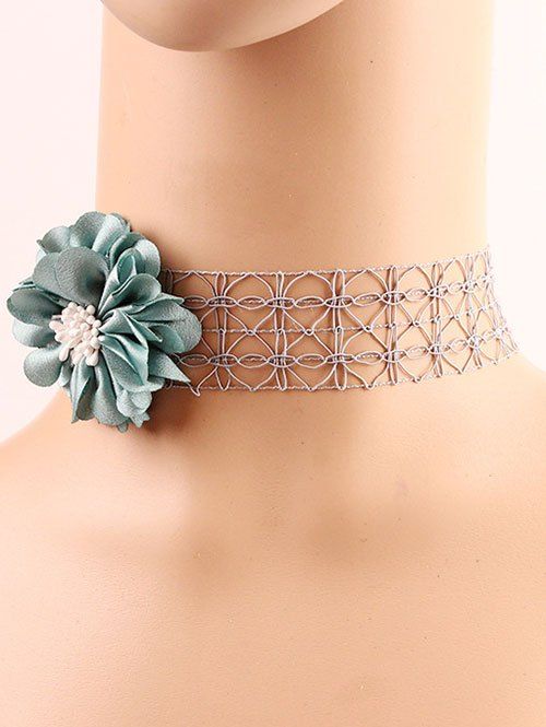 [17 OFF] 2021 Ribbon Flower Lace Choker Necklace In LIGHT GREEN