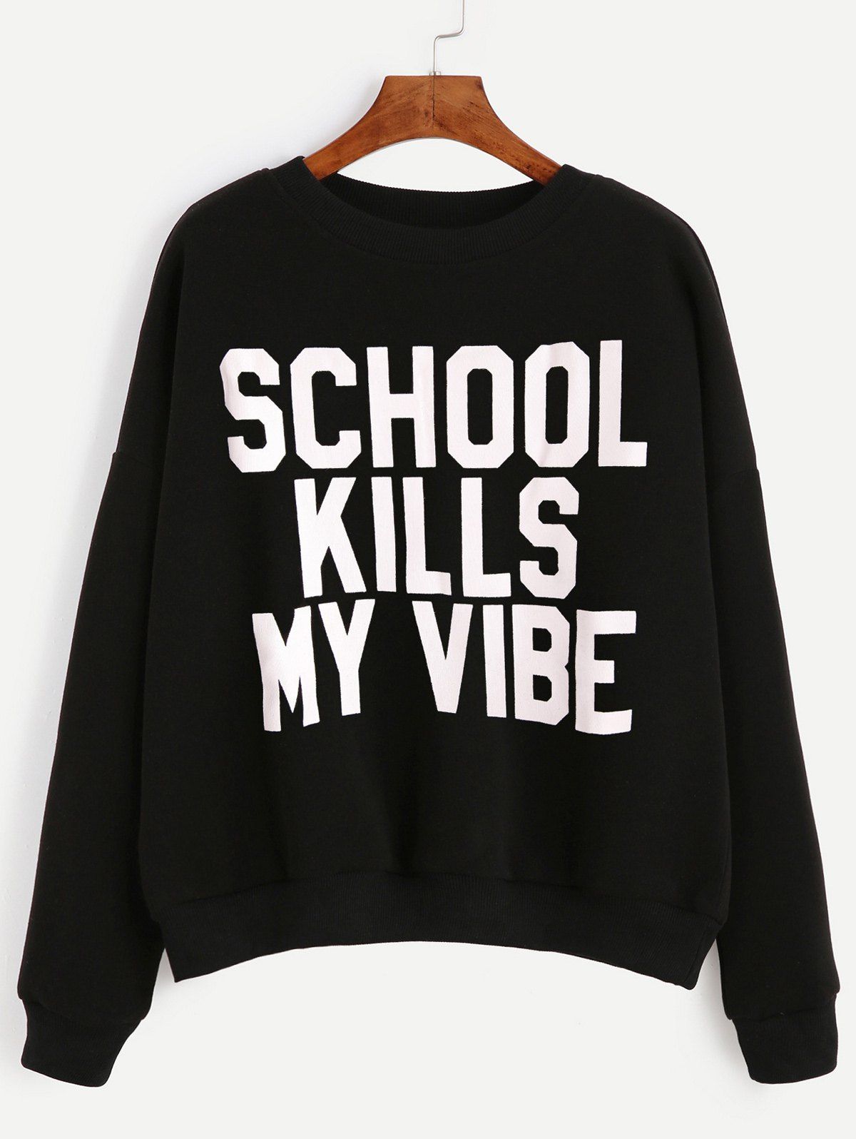 [17 OFF] 2021 Long Sleeve Letter Words Print Sweatshirt In BLACK DressLily