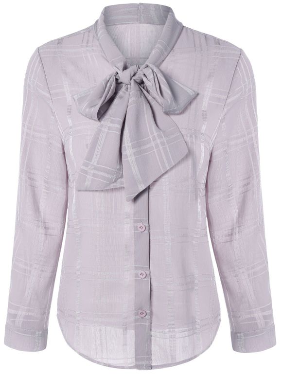 Bowknot Tie manches longues Plaided Shirt - Rose Nu L