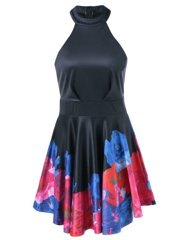 Floral Print Flare Dress - Noir M
